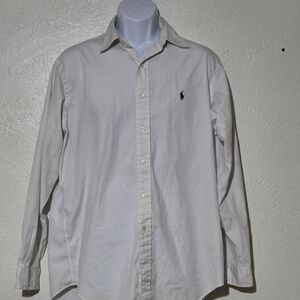 Ralph Lauren White Long-Sleeve Button-Up Shirt with Navy Pony